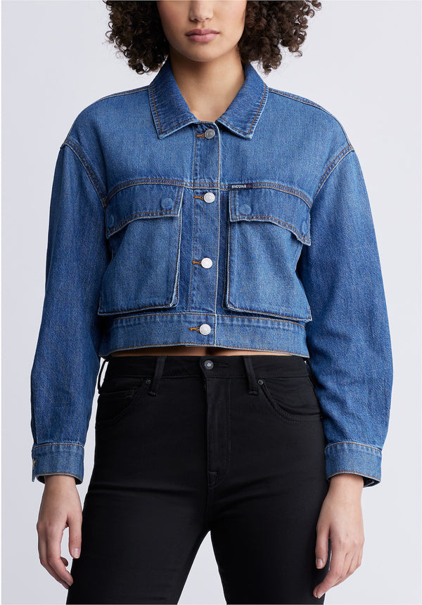 Buffalo David BittonTeagan Women's Boxy Denim Jacket in Authentic Blue - BL15957 Color INDIGO