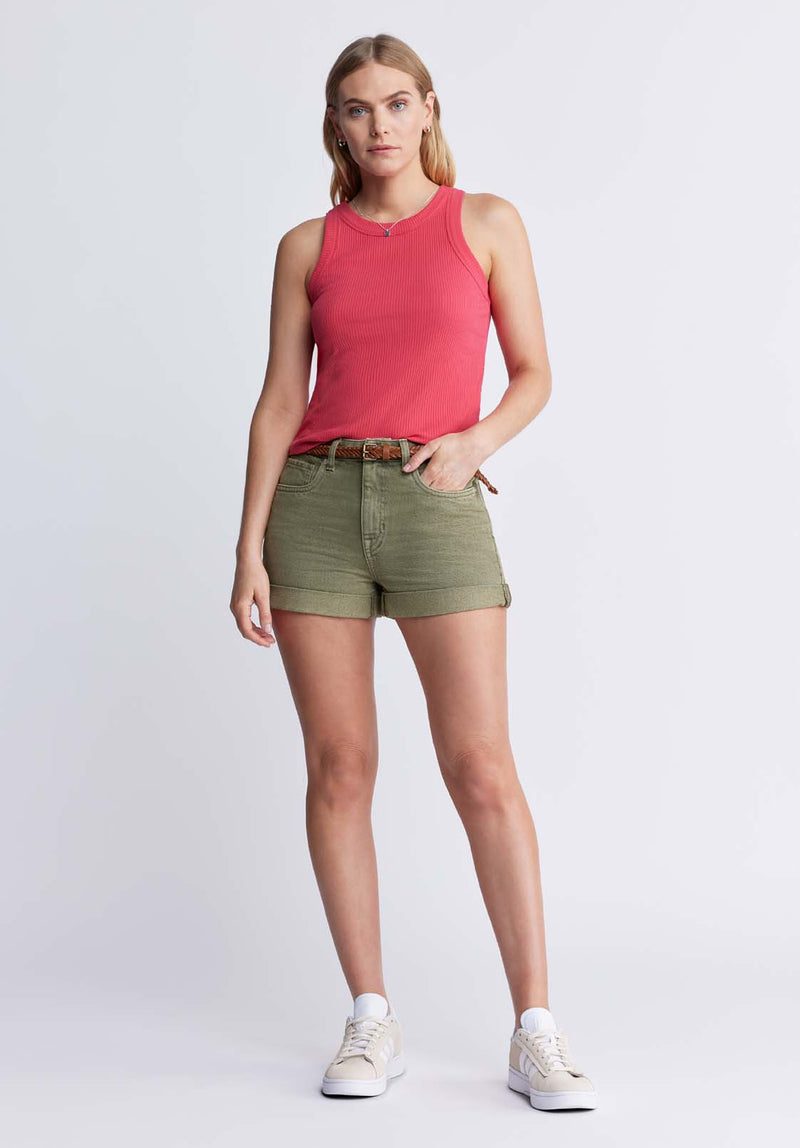 Buffalo David BittonGoldie Women's High Rise Shorts in Green wash - BL15963 Color ALOE