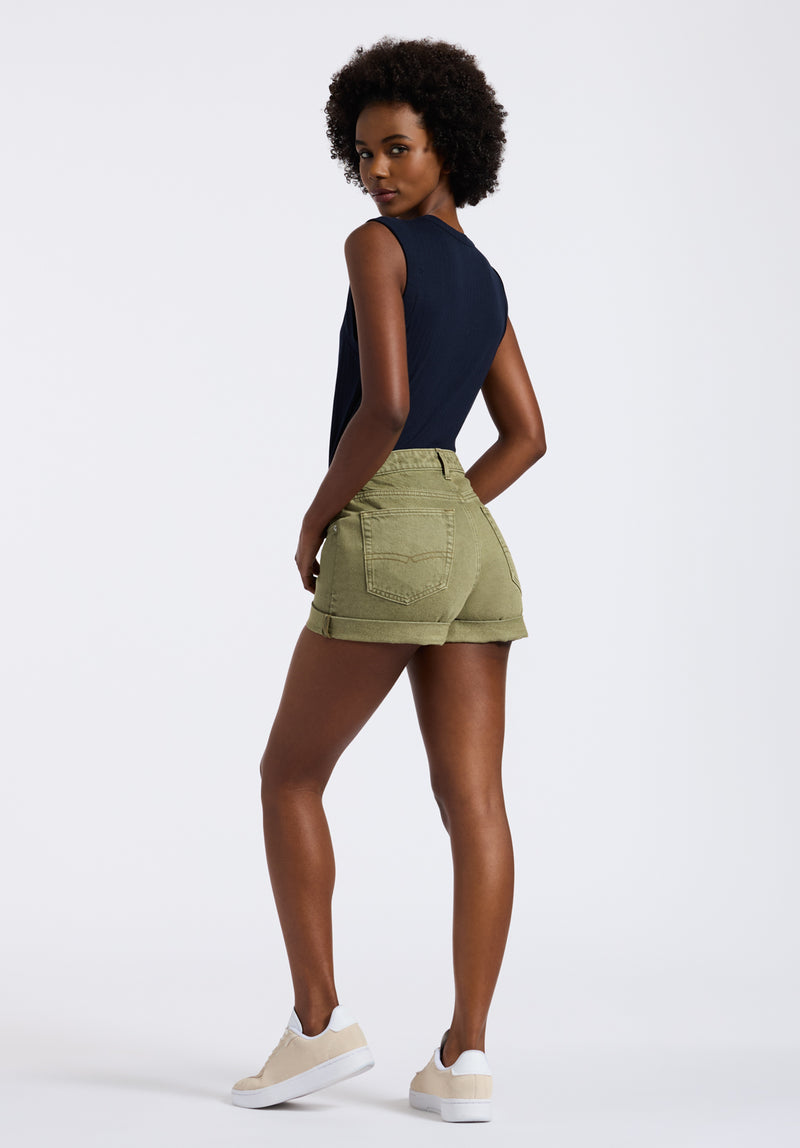 Goldie Women s High Rise Shorts in Green wash Buffalo Jeans CA