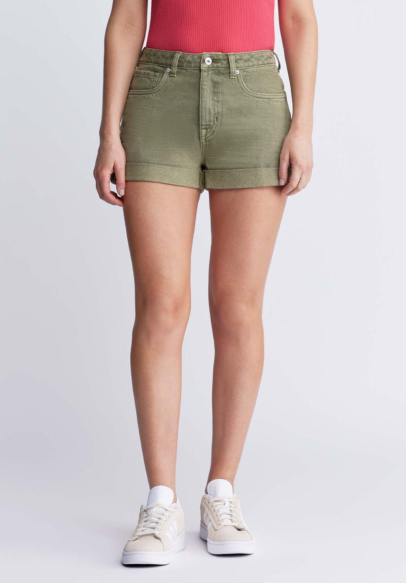 Buffalo David BittonGoldie Women's High Rise Shorts in Green wash - BL15963 Color ALOE