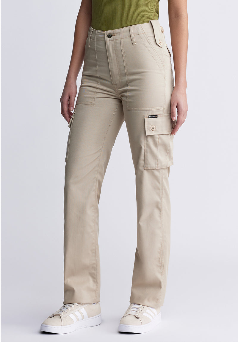 Buffalo David BittonHigh Rise Jane Women's Loose Straight Pants in Beige - BL15975 Color SAFARI