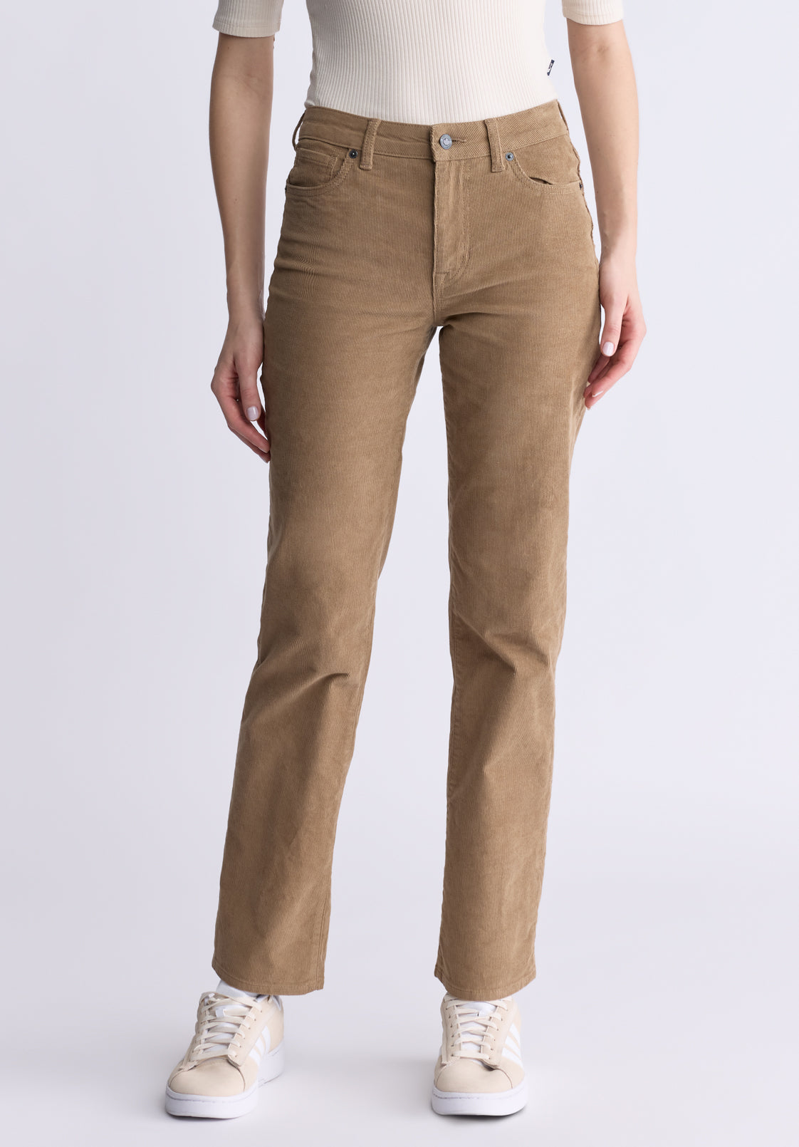 buffalo david bitton Mid Rise Straight Mary Women's Pants Washed and Rinsed Beige