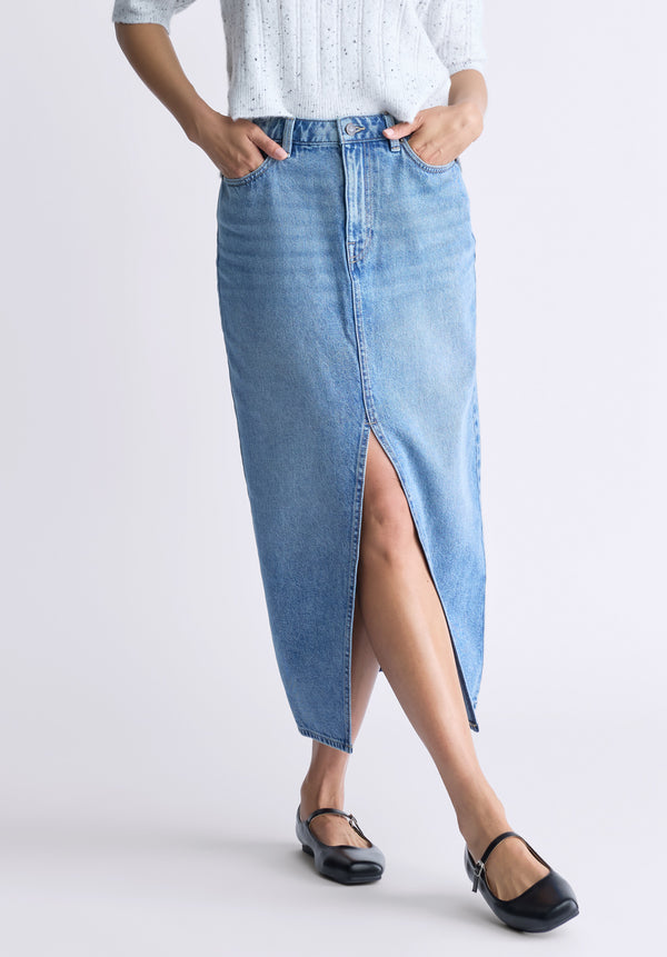High Rise Samantha Women s Denim Skirt Sanded Medium Indigo Buffalo Jeans CA