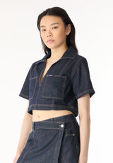 Selena Women's Boxy Cropped Shirt, Rinse Wash - BL16016