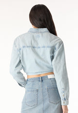 Serena Women's Long-Sleeve Cropped Denim Shirt, Bleached Down Blue - BL16021