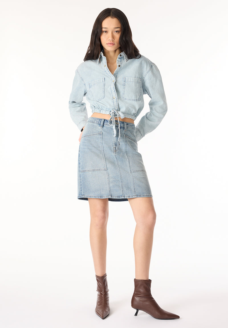 Serena Women's Long-Sleeve Cropped Denim Shirt, Bleached Down Blue