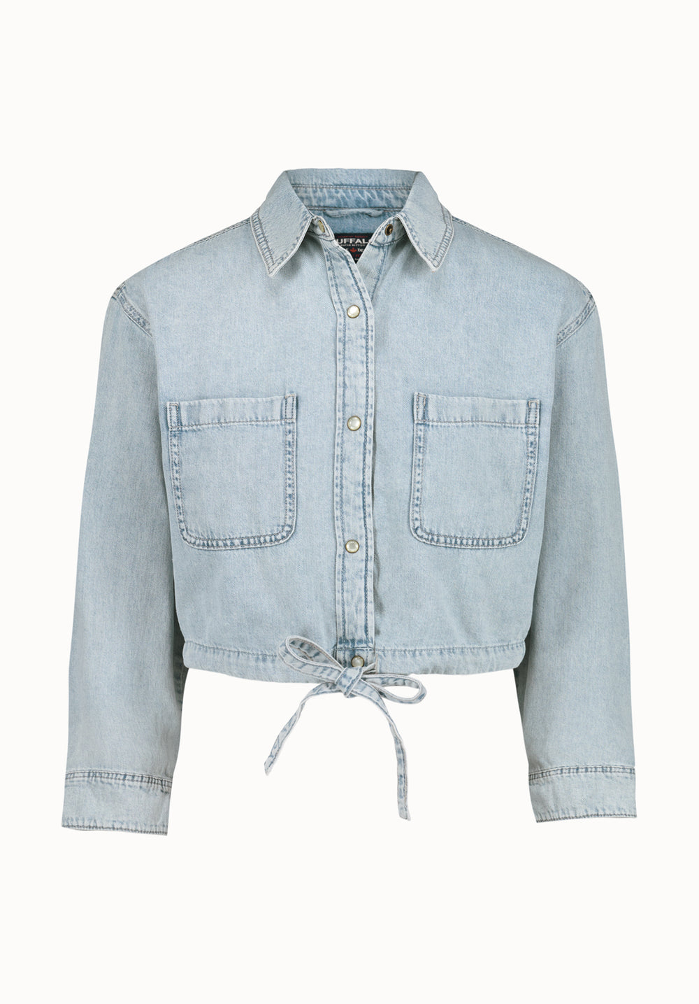 Serena Women's Long-Sleeve Cropped Denim Shirt, Bleached Down Blue