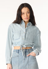 Serena Women's Long-Sleeve Cropped Denim Shirt, Bleached Down Blue - BL16021