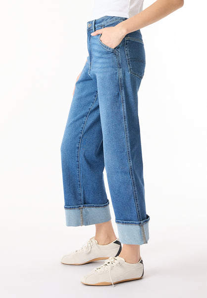 High Rise Wide Leg Cropped Addisson Women's Jeans, Indigo Worn - BL16047