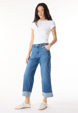 High Rise Wide Leg Cropped Addisson Women's Jeans, Indigo Worn - BL16047