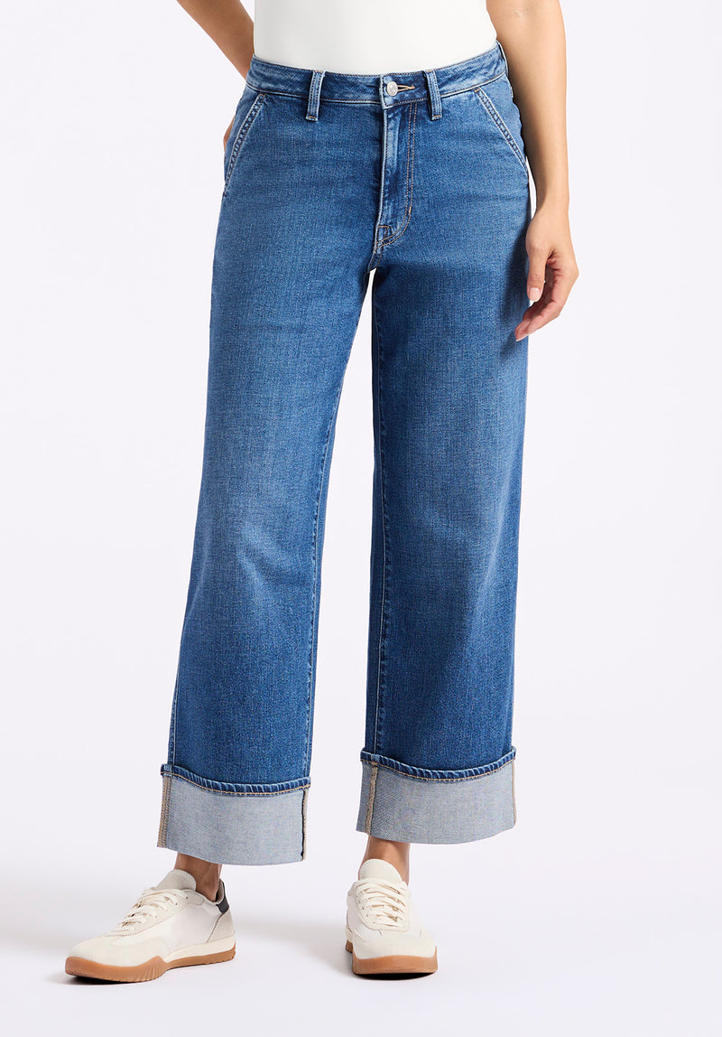 Buffalo David Bitton High Rise Wide Leg Cropped Addison Women's Jeans color INDIGO