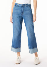 High Rise Wide Leg Cropped Addisson Women's Jeans, Indigo Worn - BL16047
