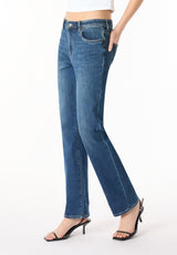 Jean droit taille haute Jayden pour femme, Indigo contrasté - BL16062