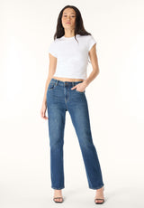 Jean droit taille haute Jayden pour femme, Indigo contrasté - BL16062