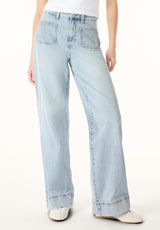 High Rise Wide Leg Addie Women's Jeans, Bleached Blue - BL16065