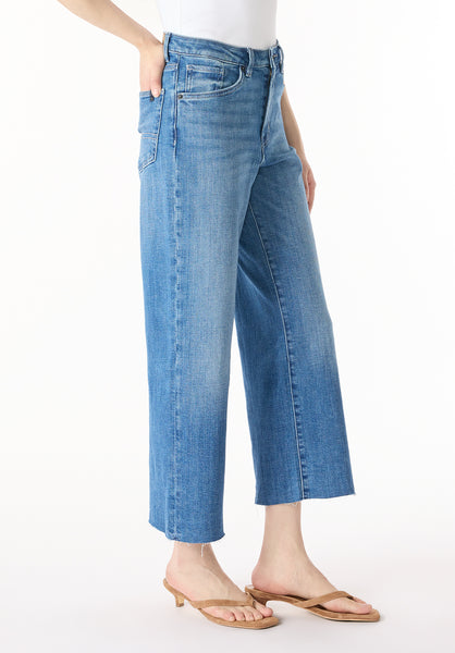 High Rise Wide Leg Cropped Addisson Women's Jeans, Indigo Sanded - BL16069