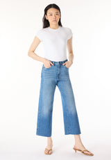 High Rise Wide Leg Cropped Addisson Women's Jeans, Indigo Sanded - BL16069