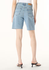 Bambi Women's High Rise Bermuda, Vintage Blue - BL16079