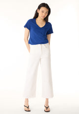 High Rise Wide Leg Cropped Addisson Women's Pants, White - BL16087