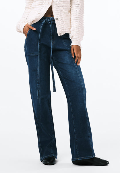 Pantalon Jeans Femme Taille Haute Jambe Large - Denim Coton Élastique, Coupe Droite Confortable Pour Yoga Et Sport