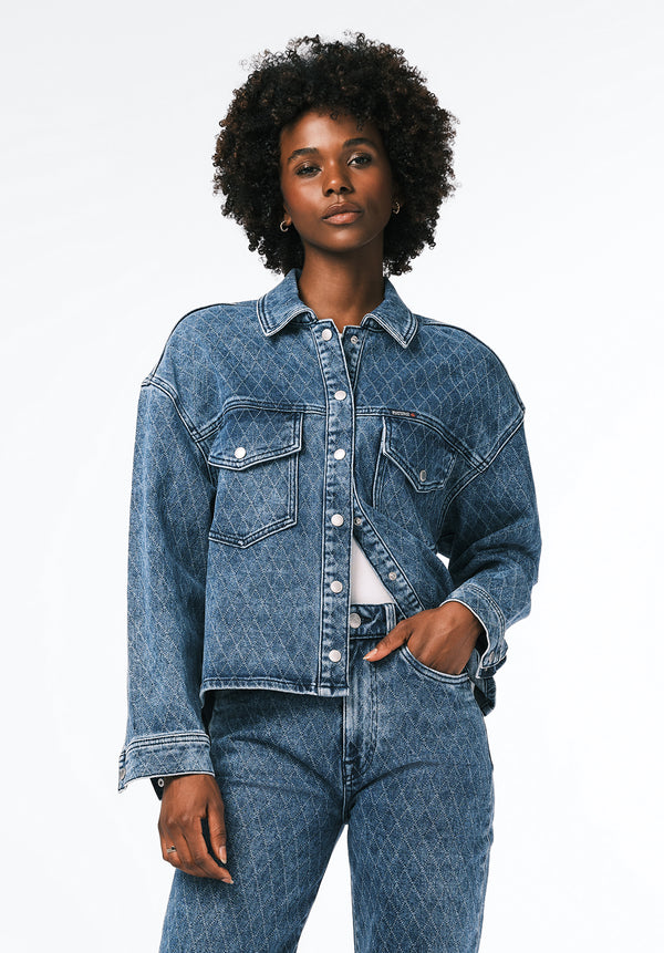 Tessa Women's Boxy Denim Jacket color INDIGO