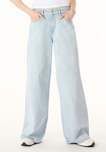 Amelia Women’s Mid Rise Wide Leg Jeans, Bleached Down - BL16209