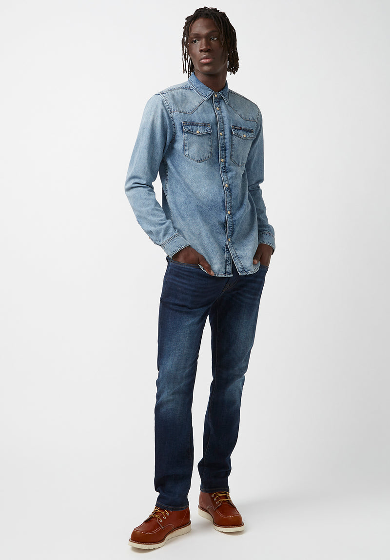 Chemise à manches longues bleu denim Sheldon pour hommes  - BM22636