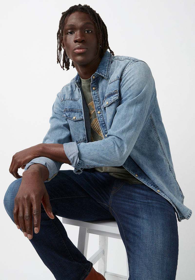 Sheldon Men's Long-Sleeve Shirt in Light Denim Blue – Buffalo Jeans CA