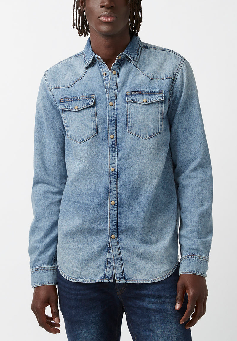 Chemise à manches longues bleu denim Sheldon pour hommes  - BM22636