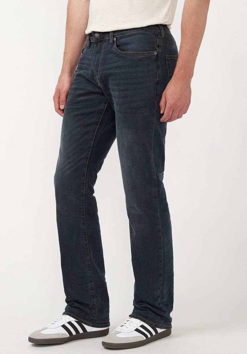Relaxed Straight Driven Men's Jeans in Crinkled and Sanded Dark Blue - BM22639