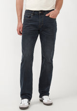 Relaxed Straight Driven Men's Jeans in Crinkled and Sanded Dark Blue - BM22639