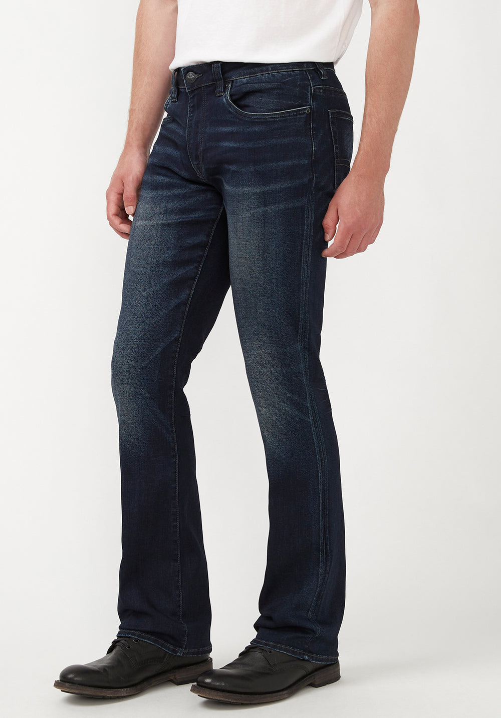 Slim Bootcut King Men s Jeans in Whiskered and Sanded Dark Blue BM22 Buffalo Jeans CA
