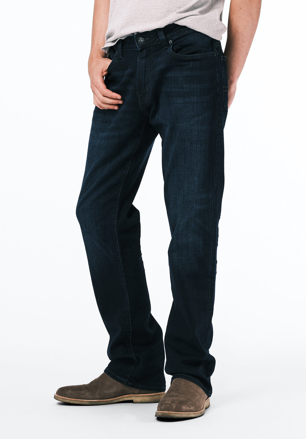 Slim Bootcut King Men's Jeans in Whiskered and Sanded Dark Blue
