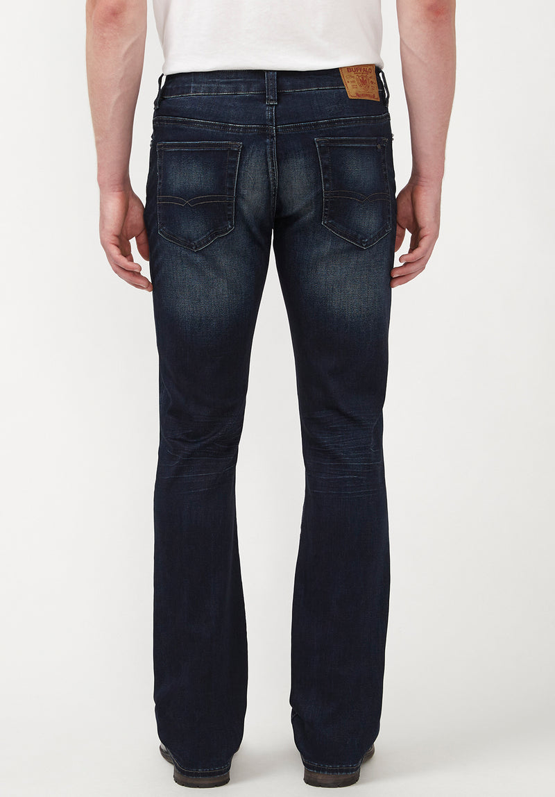 Slim Bootcut King Men's Jeans in Whiskered and Sanded Dark Blue - BM22675