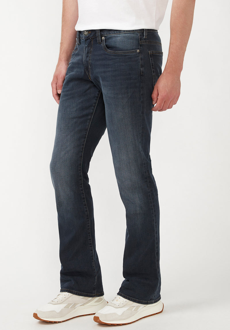 Slim Bootcut King Men's Jeans in Crinkled and Sanded Dark Blue - BM22720 