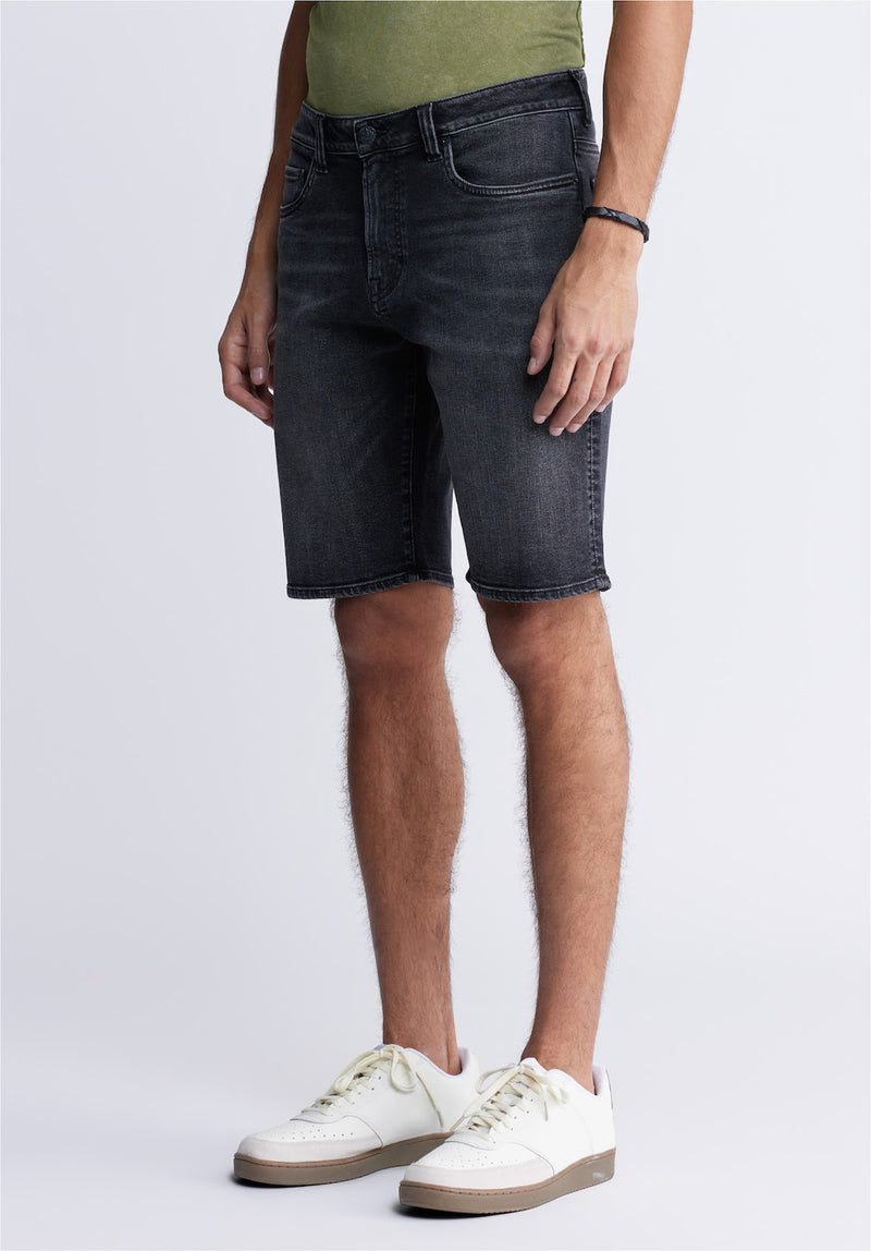 Buffalo David BittonRelaxed Straight Dean Men's Denim Shorts in Crinkled Black - BM22849 Color BLACK