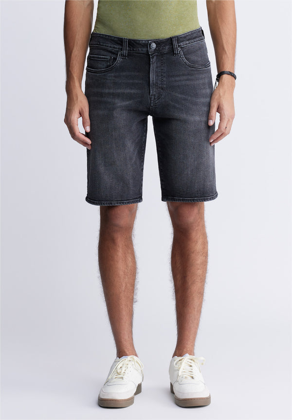 Buffalo David BittonRelaxed Straight Dean Men's Denim Shorts in Crinkled Black - BM22849 Color BLACK