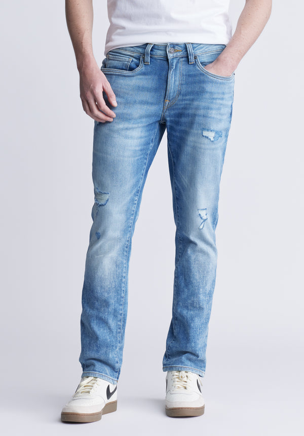 Jean Étroit Slim Ash pour Hommes, Aspect Usé Bleu Indigo - BM22865