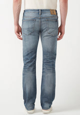 Straight Six Men's Jeans in Distressed and Whiskered Light Blue - BM22901