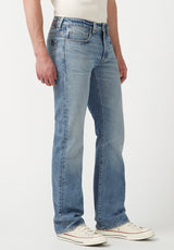 Relaxed Boot Game Men's Jeans in Distressed and Whiskered Blue - BM22917