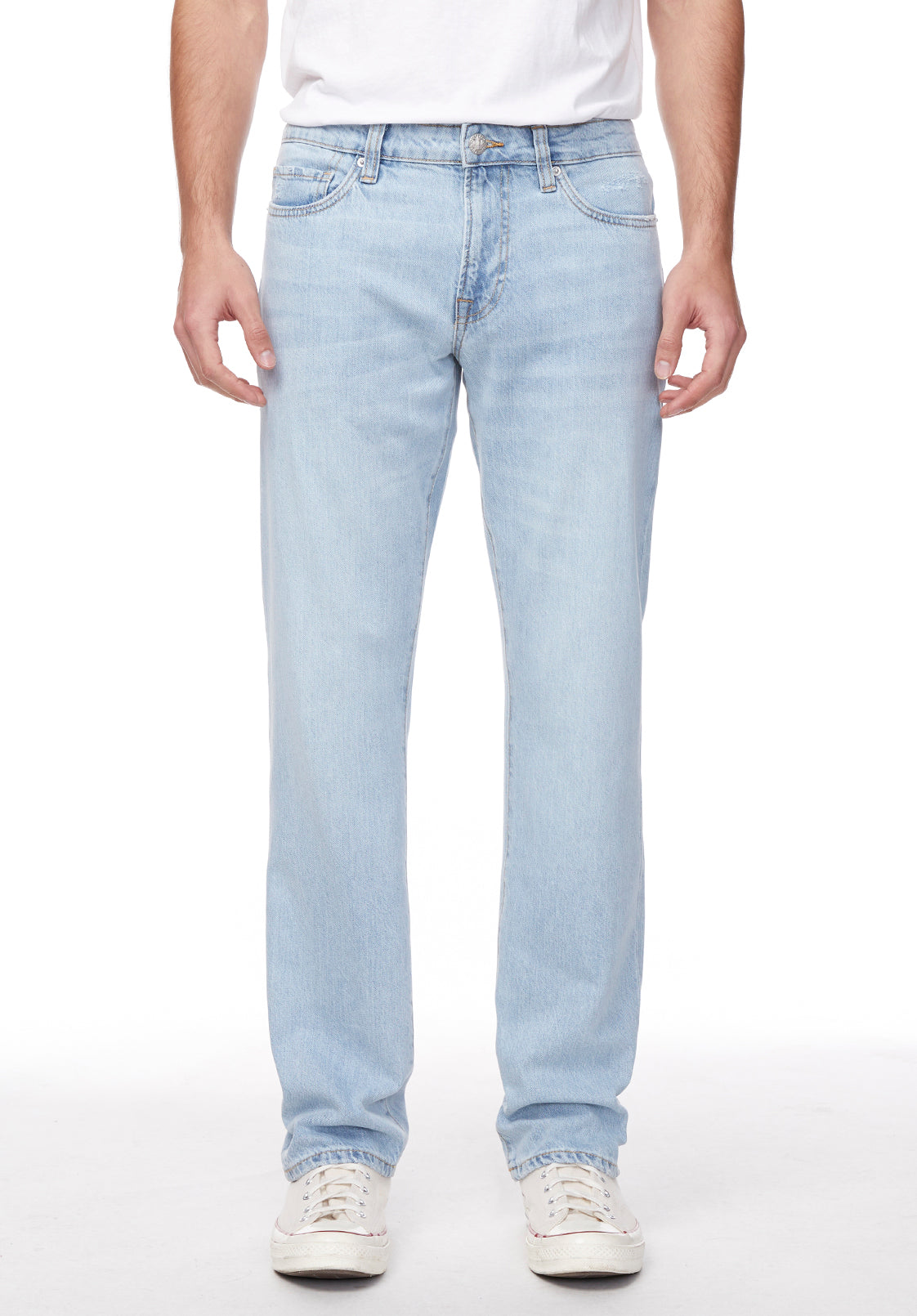 buffalo david bitton Relaxed Straight Driven Men's Jeans in Crinkled and Sanded Light Blue