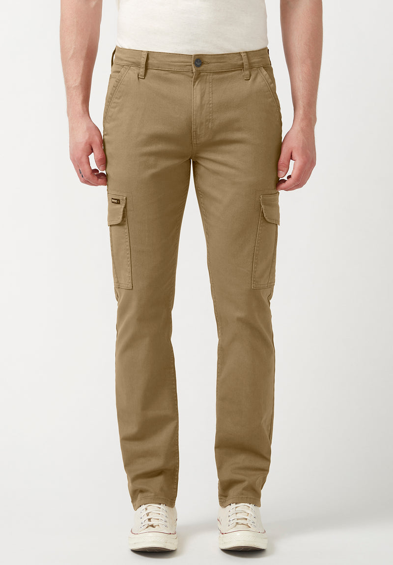 Buffalo David Bitton Cargo Joe Dark Beige Men's Straight Leg Pants - BM22929 Color DARK BEIGE