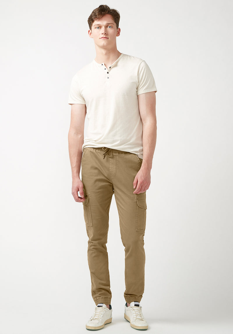 Buffalo David Bitton Cargo Tom Dark Beige Men's Jogger Pants - BM22930 Color DARK BEIGE