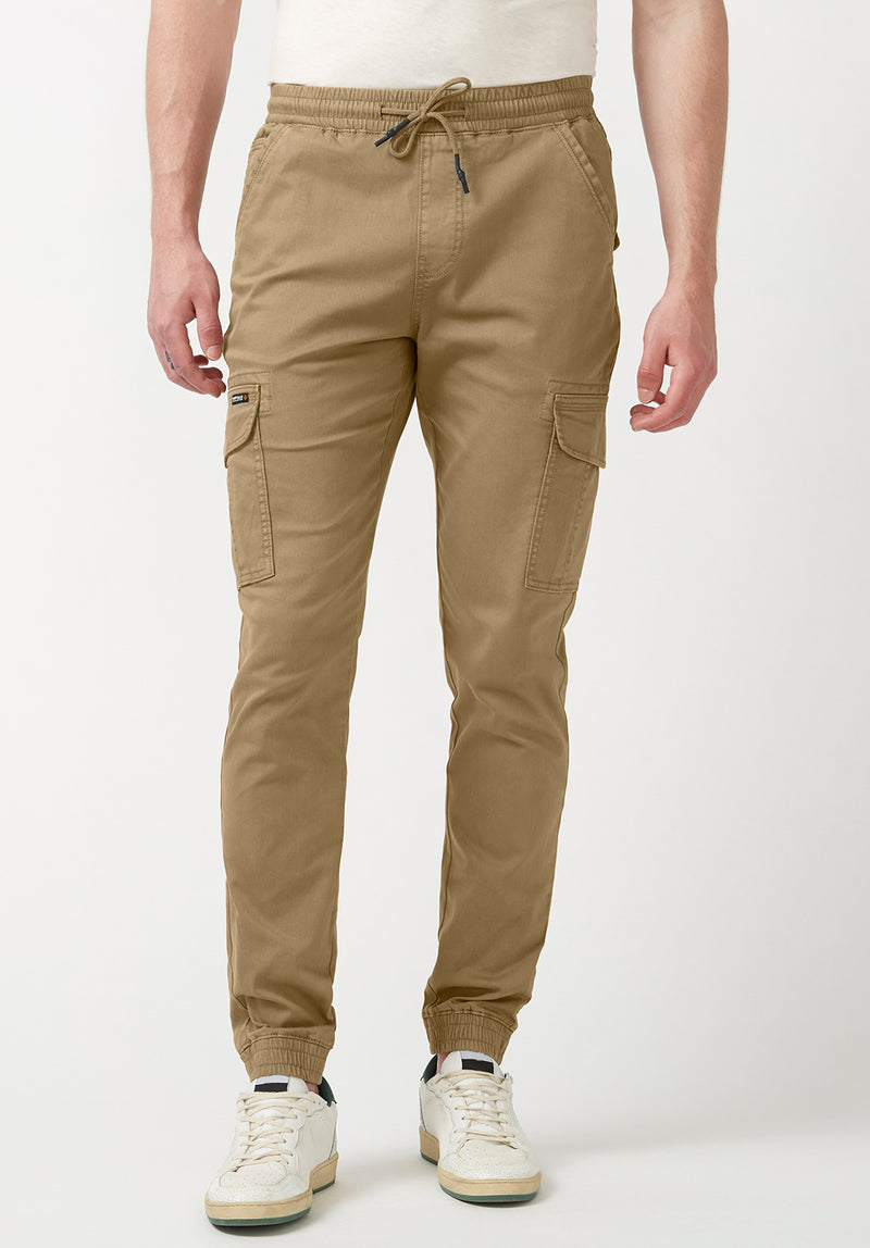 Buffalo David Bitton Cargo Tom Dark Beige Men's Jogger Pants - BM22930 Color DARK BEIGE