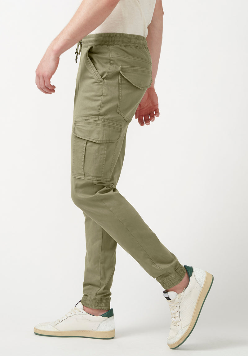 OLIVE STRETCH SIX POCKET CARGO PANTS