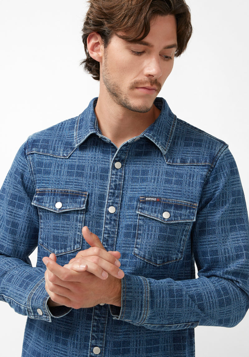 Buffalo David Bitton Shane Indigo Men's Long-Sleeve Shirt - BM22937 Color INDIGO