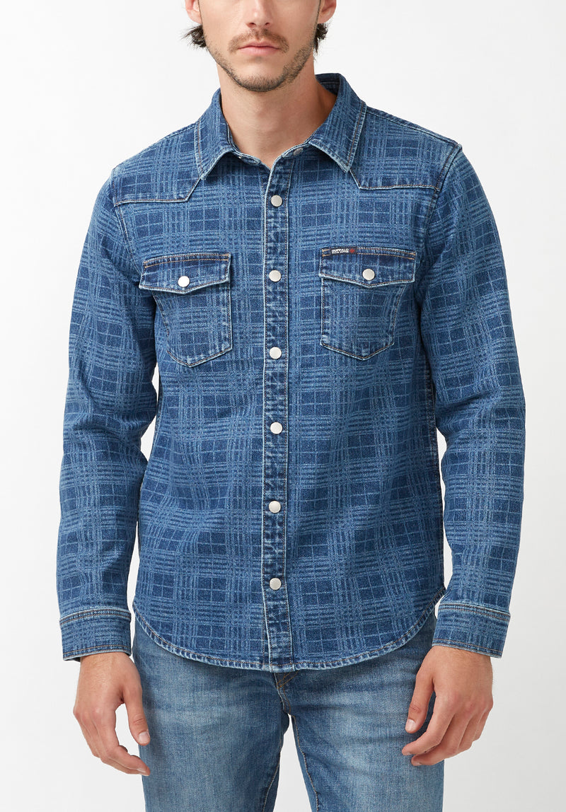 Shane Men's Long-Sleeve Denim Shirt in Indigo Plaid - BM22937