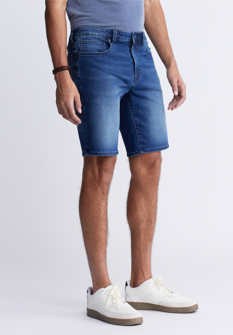 Buffalo David BittonRelaxed Straight Dean Men's Fleece Denim Shorts in Sanded Blue - BM22949 Color INDIGO