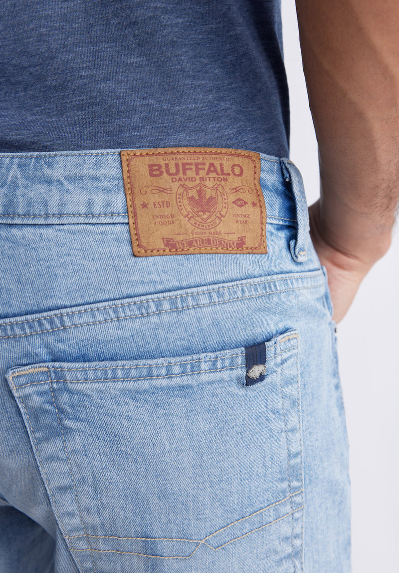 Buffalo David BittonRelaxed Straight Dean Men's Denim Shorts in Authentic Worn Wash - BM22952 Color INDIGO