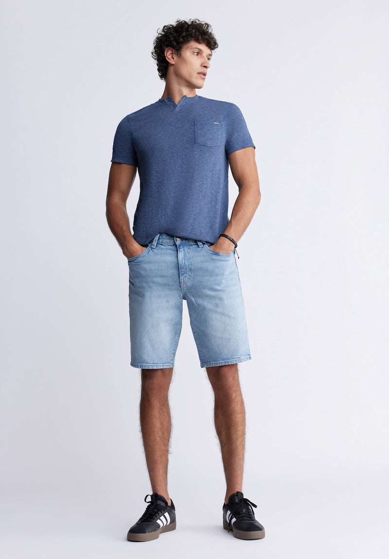 Buffalo David BittonRelaxed Straight Dean Men's Denim Shorts in Authentic Worn Wash - BM22952 Color INDIGO